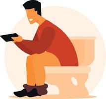 vector imagen de un hombre utilizando un teléfono inteligente en un baño asiento