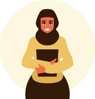 Arab Female Student Holding A Book vector