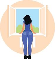 A Woman Is Looking Through The Window vector