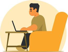 Vector Image Of A Man Sitting At Home And Working On A Laptop