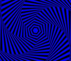 Hypnotic black and blue hexagonal optical illusion wavy lines distortion spiral vector. 3d op art rippled effect striped wave hexagon swirl retro background. vector
