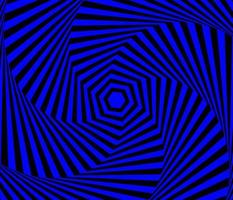 Hypnotic black and blue hexagonal optical illusion wavy lines distortion spiral vector. 3d op art rippled effect striped wave hexagon swirl retro background. vector