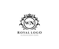 Initial WN Letter Luxurious Brand Logo Template, for Restaurant, Royalty, Boutique, Cafe, Hotel, Heraldic, Jewelry, Fashion and other vector illustration.