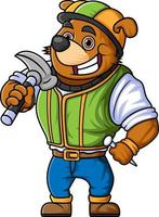 the character of a dog working as a contractor is posing holding a hammer and nails vector