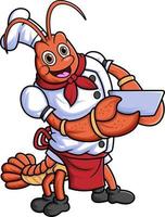 the mascot character of a lobster works as a professional chef carrying a bowl vector