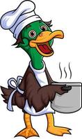 cute duck cartoon character working as a professional chef and bring big pan vector