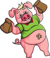 character a fat pig holding two food parcels vector