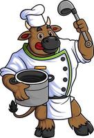 characters a big bull working as a professional chef with a big pan vector