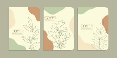 set of book cover designs with hand drawn floral decorations. abstract boho botanical background A4 size pastel blue color For book, binder, diary, planner, brochure, notebook, catalog vector