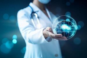 Doctor hold icon health and electronic medical record on interface digital healthcare and network, photo