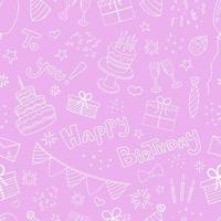 Seamless doodle style pattern with birthday elements on colored background vector