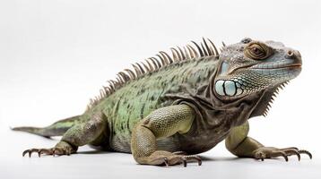 detallado estudio retrato de iguana, aislado en blanco fondo, generativo ai foto