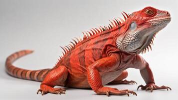 Detailed studio portrait of red iguana, isolated on white background, photo