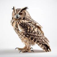 Brown owl portrait, photo studio on white background,