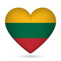Lithuania flag in heart shape. Vector illustration.