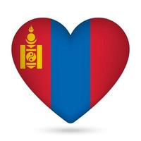 Mongolia bandera en corazón forma. vector ilustración.