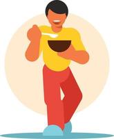 Image Of A Man Eating Food From A Bowl vector