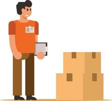 Image Of A Storekeeper With Cardboard Boxes vector