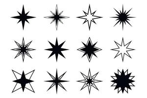 Minimalist star silhouette icon. Set of vector icons of stars. Isolated silhouette of twinkling star.