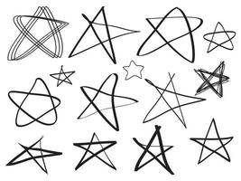 hand drawn set abstract doodle star, for concept design. isolated on white background. vector illustration