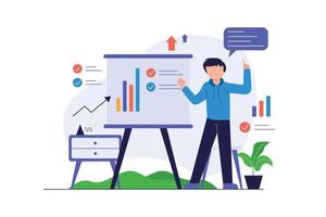 Online data analysis business management, modern flat illustration vector