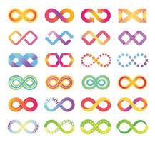 Color infinity icon, infinite loop symbol logo. Colorful endless arrow chains sign, abstract eternity logo, endless cycle icons vector set