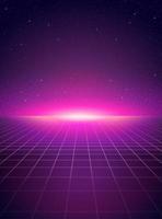 Cyber punk style grid floor and starry night background in purple tone vector