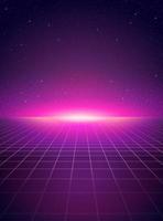 Cyber punk style grid floor and starry night background in purple tone vector