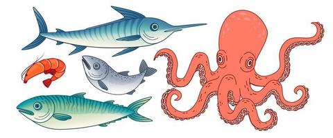 Set of marine life in hand drawn style vector