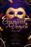 Exquisite Venice carnival poster with gold mask and beads in 3d illustration vector