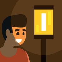 Man Is Illuminated By The Street Light vector