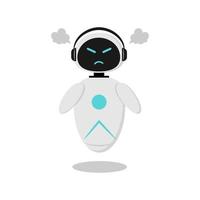 Illustration of a sticker with an angry robot. A robot with artificial intelligence to communicate in a chat bot. The design is minimalistic in flat style. vector