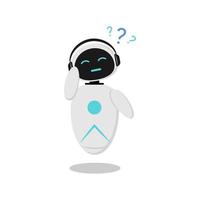 Illustration of a sticker with a thoughtful robot who has a question. A robot with artificial intelligence to communicate in a chat bot. The design is minimalistic in flat style. vector