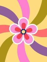 Groovy retro swirl burst, groovy flower. Summer and carnival background. 70s retro vintage. Nostalgia concept. Wall art print, poster, card. vector