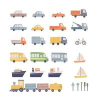 mano dibujado conjunto de linda vehículos para niños diseño. urbano la carretera transporte vector ilustración.