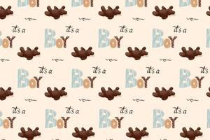 Seamless pattern for baby shower, words it is boy vector