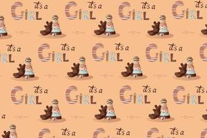 Seamless pattern for baby shower, words it is girl vector