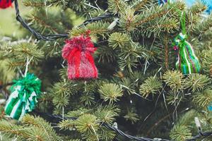 DIY yarn decoration on a Christmas tree photo
