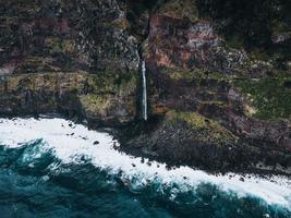 Drone view of Cascata do Corrego da Furna in Madeira, Portugal photo