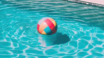 un playa pelota flotante en un piscina. generativo ai foto