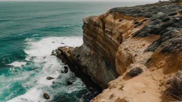 A cliff with a view of the ocean. photo