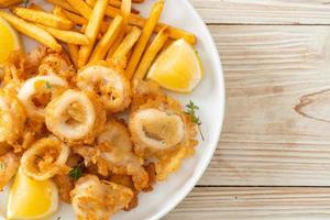 calamari - fried squid or octopus with fries photo