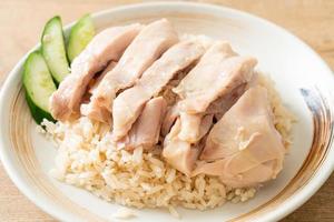 Hainanese chicken rice or rice steamed with chicken soup photo