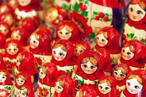 Russian nesting dolls for sale on a market stall photo