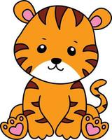 Baby Tiger Cartoon Drawing, Baby Tiger Cute Illustration Free Vector