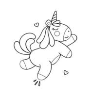 Unicorn Character Black and White Vector Illustration Coloring Book for Kids