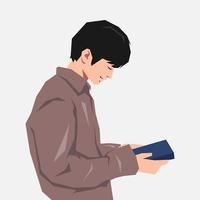 happy teenage boy character holding a book. concept of school, study, reading, knowledge. cartoon flat vector illustration.