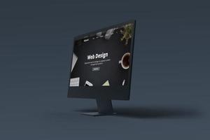 Black computer display with web design concept page layout. Web design and development studio presentation photo