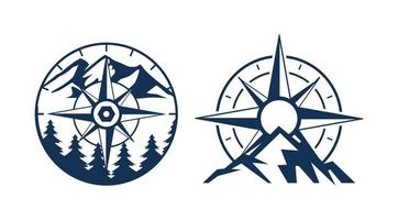Mountain compass logo design template. Compass silhouette logo clipart. Adventure logo vector