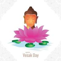 Buddha on lotus flower greeting card on happy vesak day background vector